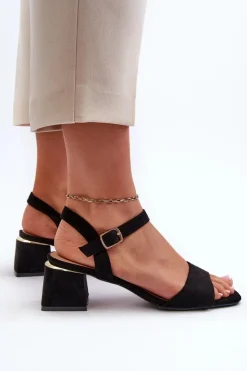 Evento Sandały Na Obcasie*Sandały Damskie Na Klocku Z Eko Zamszu Czarne Leisha