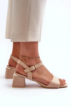New Evento Sandały Damskie Na Klocku Z Eko Zamszu Beżowe Leisha