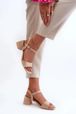 New Evento Sandały Damskie Na Klocku Z Eko Zamszu Beżowe Leisha