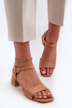 Damskie Evento Sandały Damskie Na Klocku Z Eko Zamszu Camel Leisha