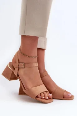 Damskie Evento Sandały Damskie Na Klocku Z Eko Zamszu Camel Leisha