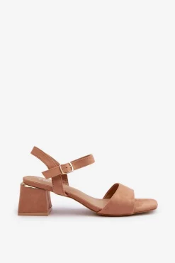 Damskie Evento Sandały Damskie Na Klocku Z Eko Zamszu Camel Leisha