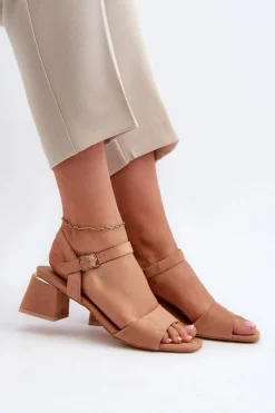 Damskie Evento Sandały Damskie Na Klocku Z Eko Zamszu Camel Leisha