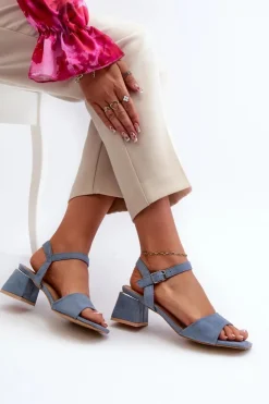 Damskie Evento Sandały Damskie Na Klocku Z Eko Zamszu e Leisha