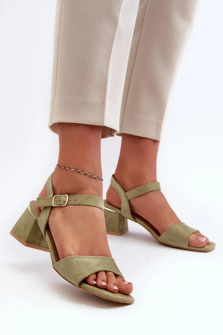 Evento Sandały Na Obcasie*Sandały Damskie Na Klocku Z Eko Zamszu Zielone Leisha Zielony