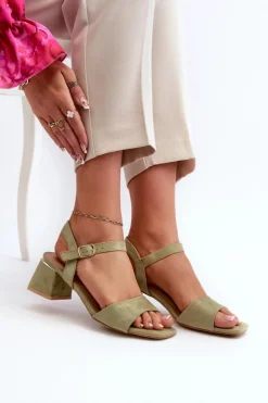 Evento Sandały Na Obcasie*Sandały Damskie Na Klocku Z Eko Zamszu Zielone Leisha Zielony