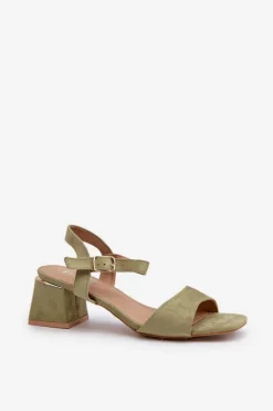 Evento Sandały Na Obcasie*Sandały Damskie Na Klocku Z Eko Zamszu Zielone Leisha Zielony