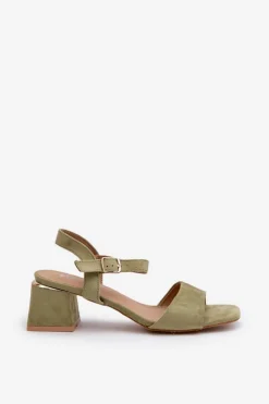 Evento Sandały Na Obcasie*Sandały Damskie Na Klocku Z Eko Zamszu Zielone Leisha Zielony