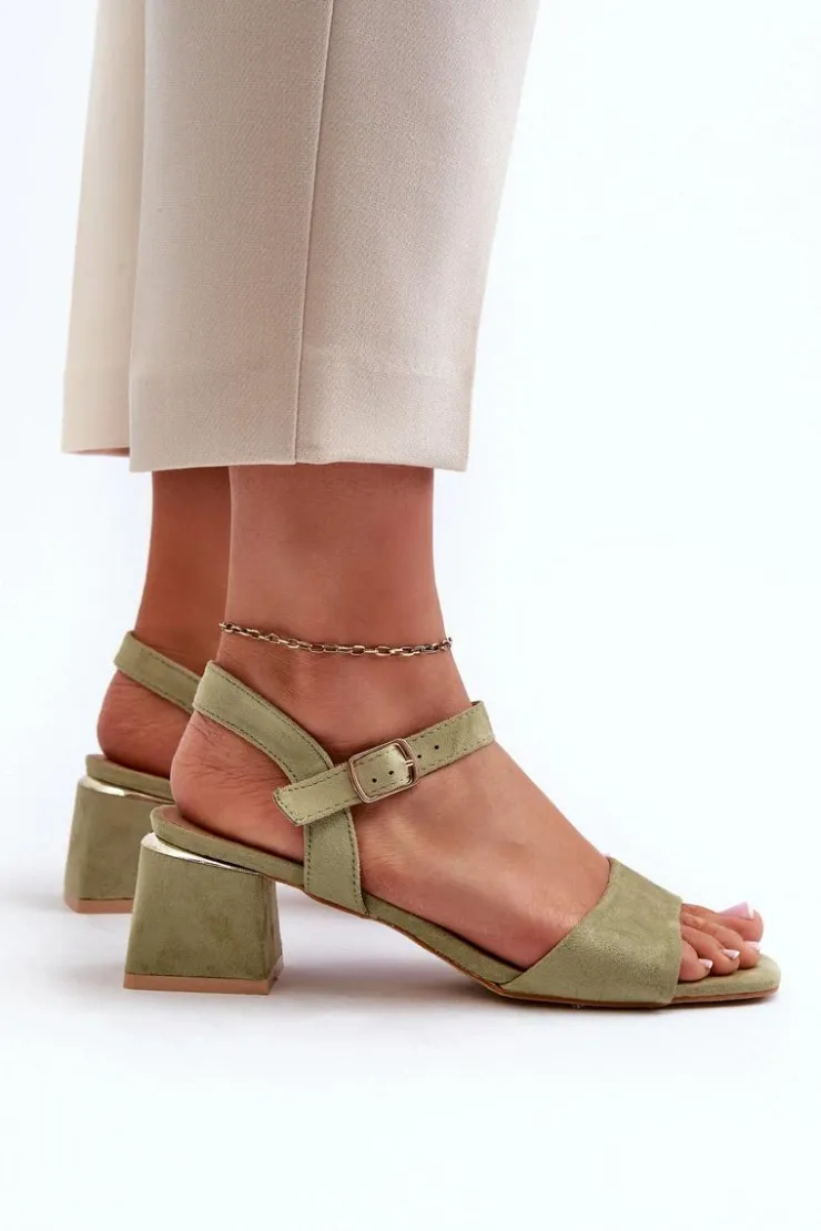 Evento Sandały Na Obcasie*Sandały Damskie Na Klocku Z Eko Zamszu Zielone Leisha Zielony