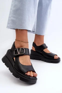 Buty damskie Vinceza Sandały Na Koturnie*Sandały Damskie Na Koturnie I Platformie Z Eko Skóry Czarne Triaola Czarny