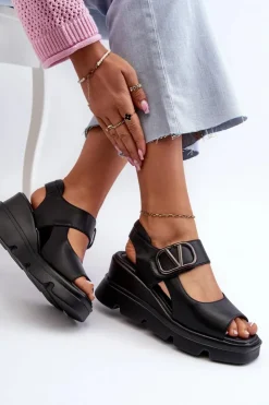 Buty damskie Vinceza Sandały Na Koturnie*Sandały Damskie Na Koturnie I Platformie Z Eko Skóry Czarne Triaola Czarny