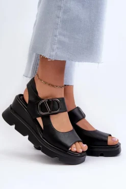 Buty damskie Vinceza Sandały Na Koturnie*Sandały Damskie Na Koturnie I Platformie Z Eko Skóry Czarne Triaola Czarny