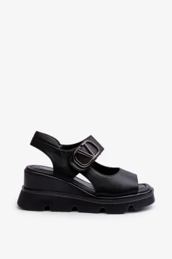 Buty damskie Vinceza Sandały Na Koturnie*Sandały Damskie Na Koturnie I Platformie Z Eko Skóry Czarne Triaola Czarny