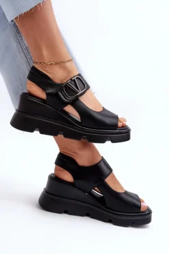 Buty damskie Vinceza Sandały Na Koturnie*Sandały Damskie Na Koturnie I Platformie Z Eko Skóry Czarne Triaola Czarny