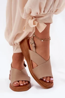 Damskie Boto Sandały Damskie Na Koturnie Z Eko Skóry Beżowe Quilara