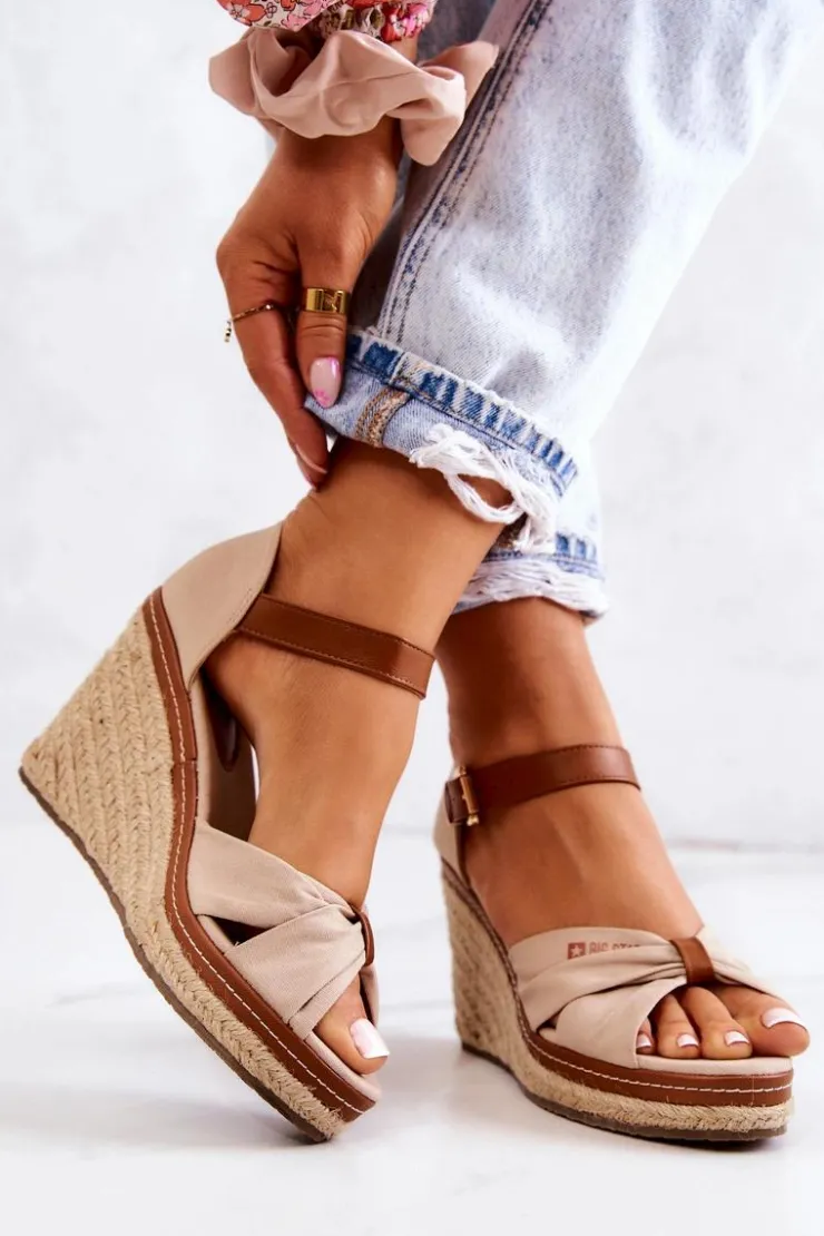 Big Star Shoes Sandały Damskie Na Koturnie Big Star JJ274939 Beżowe