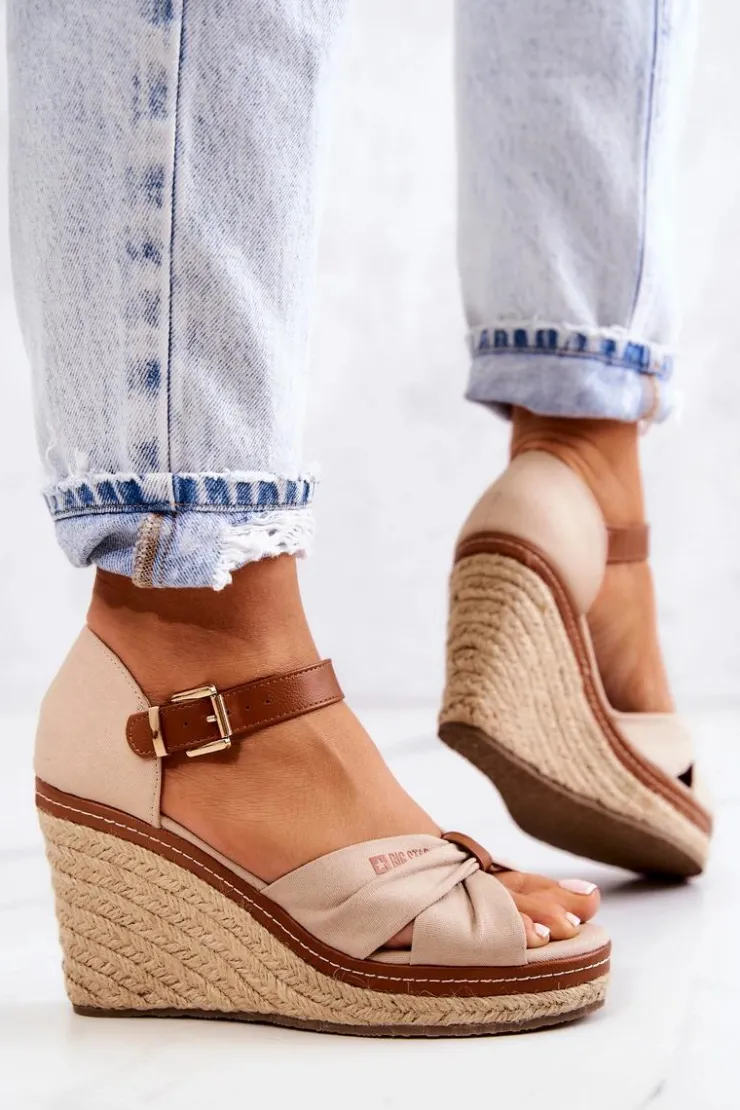 Big Star Shoes Sandały Damskie Na Koturnie Big Star JJ274939 Beżowe