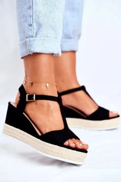 Boto Sandały Na Koturnie*Sandały Damskie Na Koturnie Czarne Papillon