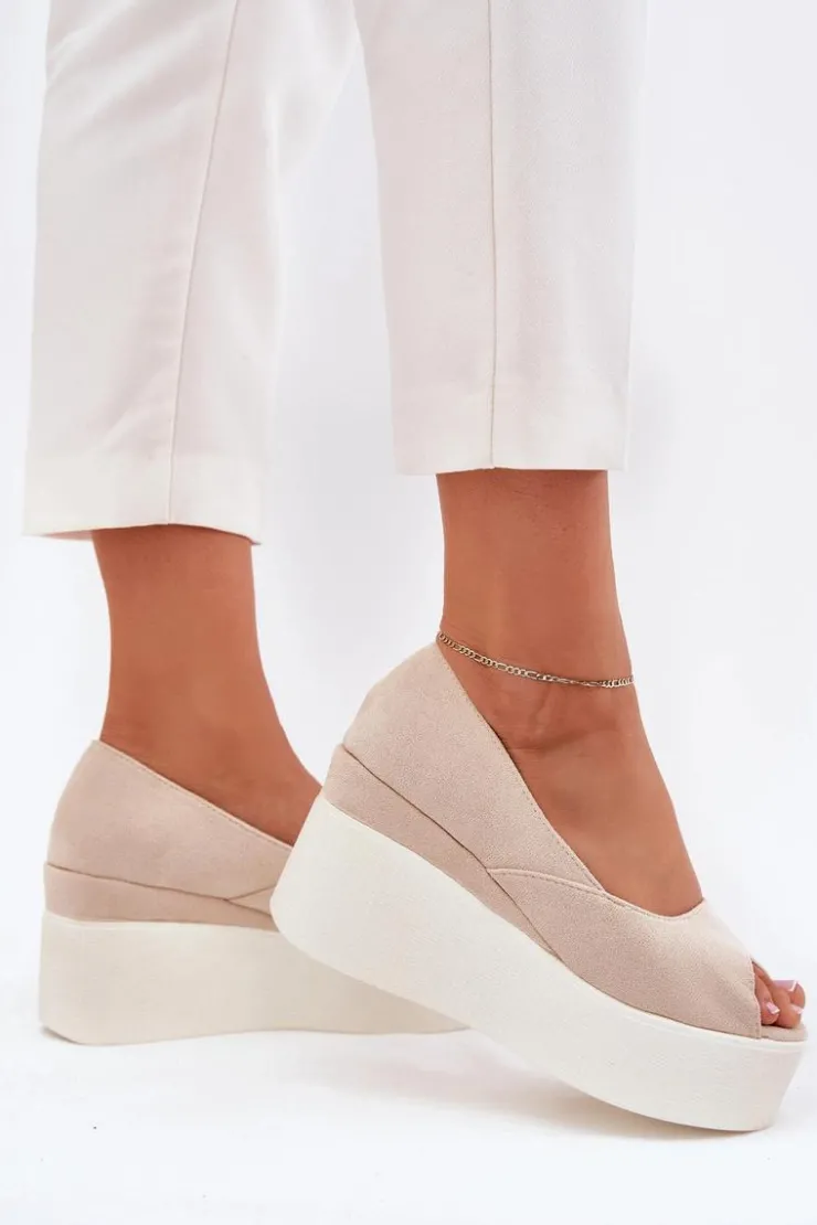 Damskie Boto Sandały Damskie Na Koturnie I Platformie Jasnobeżowe Felyra