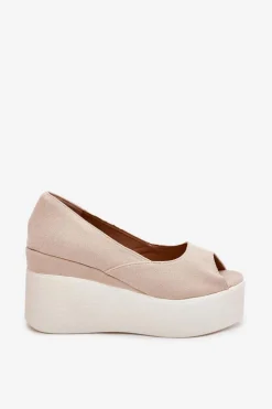 Damskie Boto Sandały Damskie Na Koturnie I Platformie Jasnobeżowe Felyra