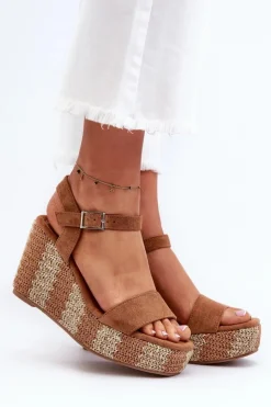 Boto Sandały Na Koturnie*Sandały Damskie Na Koturnie Z Plecionką Camel Reviala