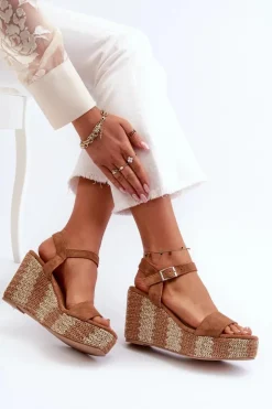 Boto Sandały Na Koturnie*Sandały Damskie Na Koturnie Z Plecionką Camel Reviala