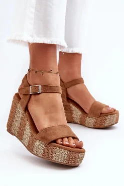 Boto Sandały Na Koturnie*Sandały Damskie Na Koturnie Z Plecionką Camel Reviala