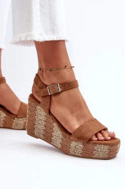 Boto Sandały Na Koturnie*Sandały Damskie Na Koturnie Z Plecionką Camel Reviala