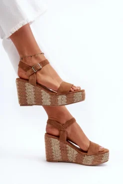 Boto Sandały Na Koturnie*Sandały Damskie Na Koturnie Z Plecionką Camel Reviala