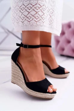 Boto Sandały Na Koturnie*Sandały Damskie Na Koturnie Espadryle Czarne Trame
