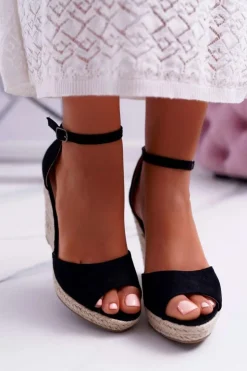 Boto Sandały Na Koturnie*Sandały Damskie Na Koturnie Espadryle Czarne Trame