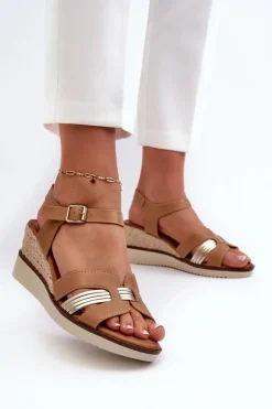 Online Evento Sandały Damskie Na Koturnie Z Plecionką Brązowe Starlenna Brązowy