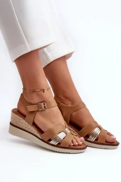 Online Evento Sandały Damskie Na Koturnie Z Plecionką Brązowe Starlenna Brązowy