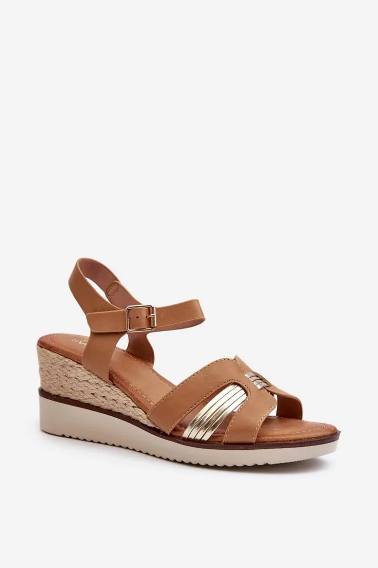 Online Evento Sandały Damskie Na Koturnie Z Plecionką Brązowe Starlenna Brązowy