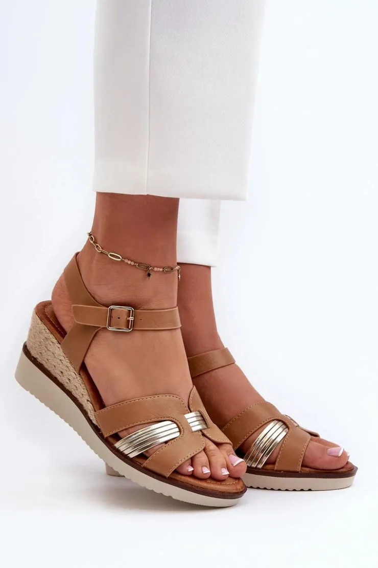 Online Evento Sandały Damskie Na Koturnie Z Plecionką Brązowe Starlenna Brązowy