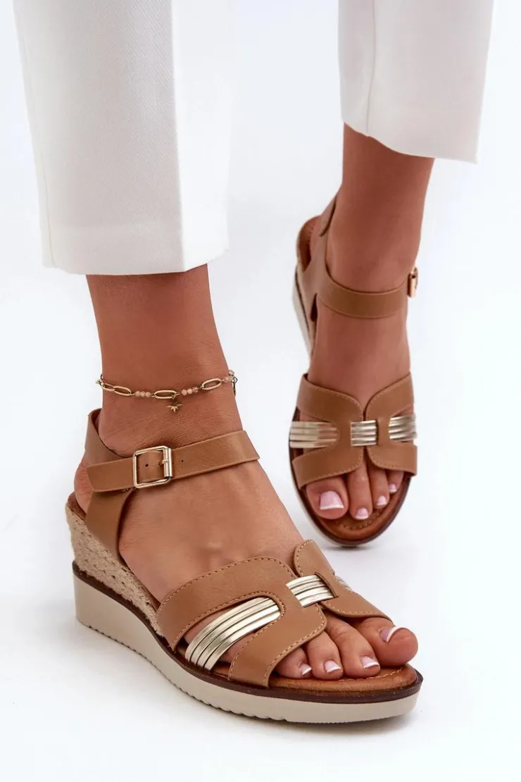 Online Evento Sandały Damskie Na Koturnie Z Plecionką Brązowe Starlenna Brązowy