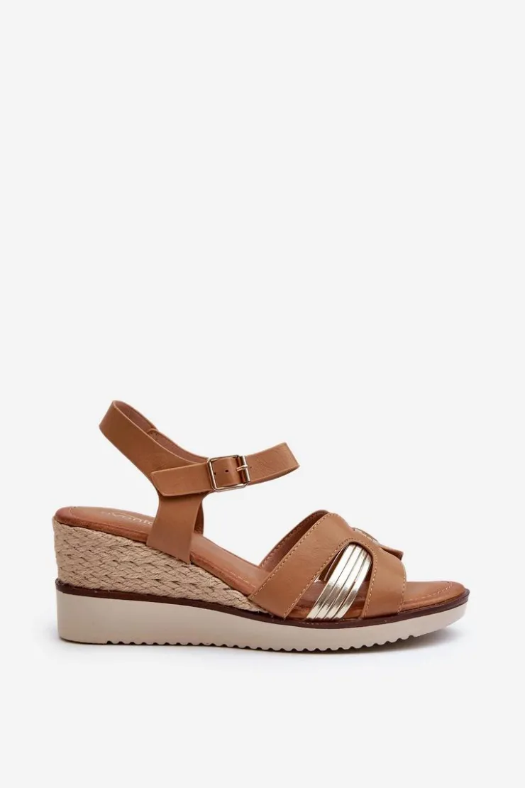 Online Evento Sandały Damskie Na Koturnie Z Plecionką Brązowe Starlenna Brązowy