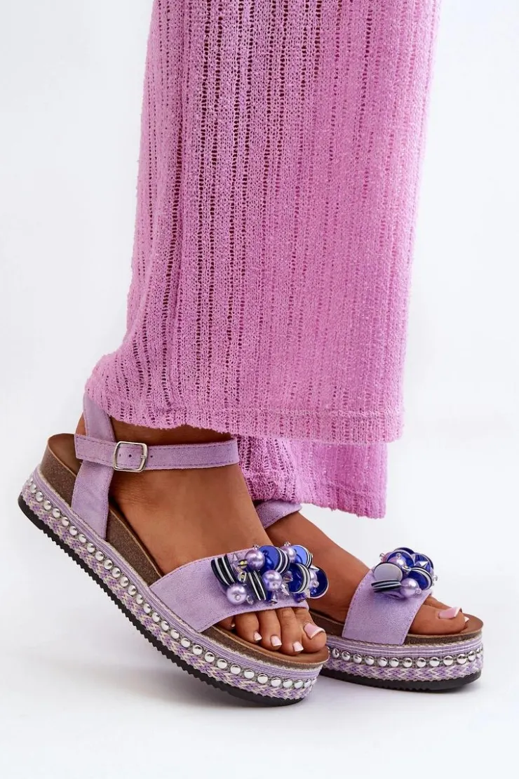 Damskie Damskie buty S.Barski Sandały Damskie Na Koturnie I Platformie Z Ozdobami S.Barski HY056 Fioletowe