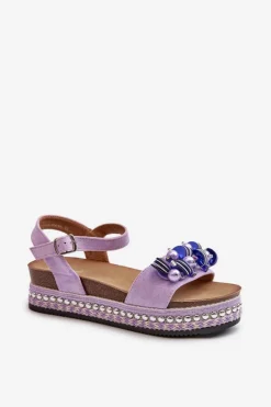 Damskie Damskie buty S.Barski Sandały Damskie Na Koturnie I Platformie Z Ozdobami S.Barski HY056 Fioletowe