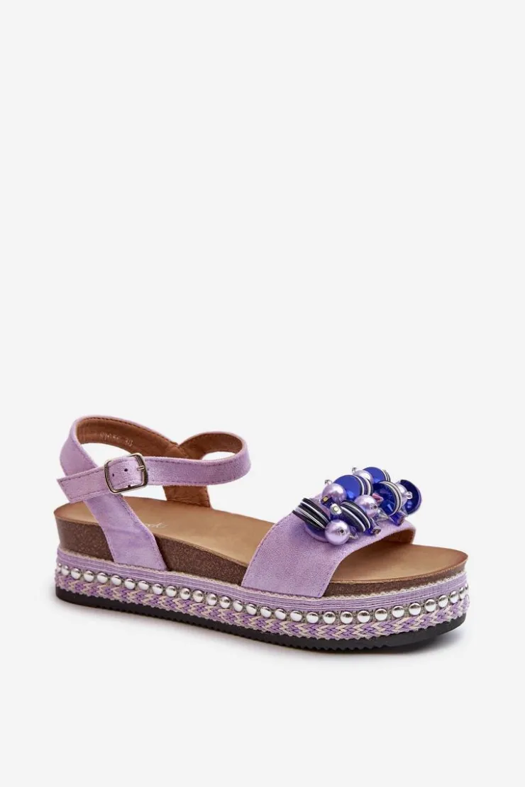 Damskie Damskie buty S.Barski Sandały Damskie Na Koturnie I Platformie Z Ozdobami S.Barski HY056 Fioletowe