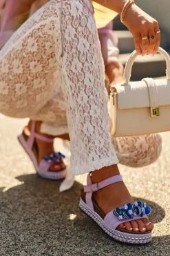 Damskie Damskie buty S.Barski Sandały Damskie Na Koturnie I Platformie Z Ozdobami S.Barski HY056 Fioletowe