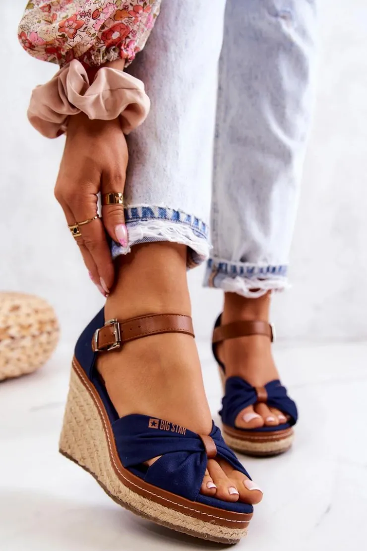 Damskie Big Star Shoes Sandały Damskie Na Koturnie Big Star JJ274938 Granatowe