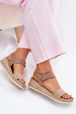 Clearance INBLU Sandały Damskie Na Koturnie RV000014 Beżowe