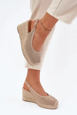 Boto Sandały Na Koturnie*Sandały Damskie Na Koturnie Z Plecionką Ciemnobeżowe Tulliata