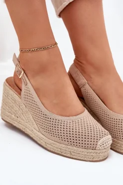 Boto Sandały Na Koturnie*Sandały Damskie Na Koturnie Z Plecionką Ciemnobeżowe Tulliata