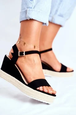 New Evento Sandały Damskie Na Koturnie Czarne Merdoe