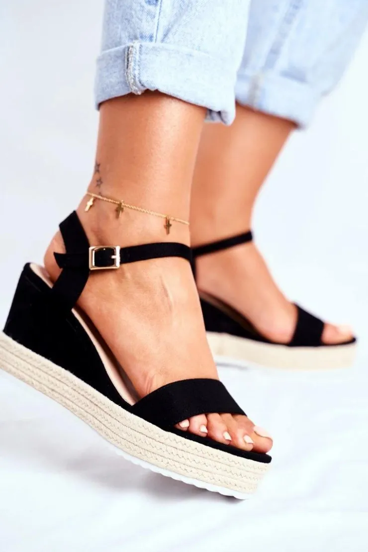 New Evento Sandały Damskie Na Koturnie Czarne Merdoe