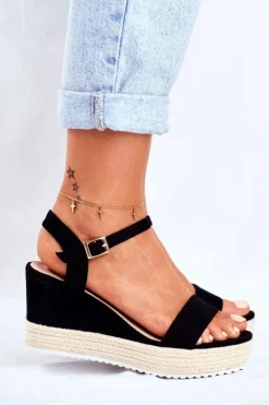 New Evento Sandały Damskie Na Koturnie Czarne Merdoe