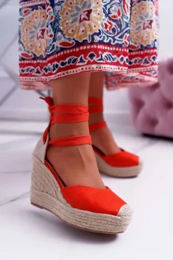 Boto Sandały Na Koturnie*Sandały Damskie Na Koturnie Pomarańczowe Tahaya
