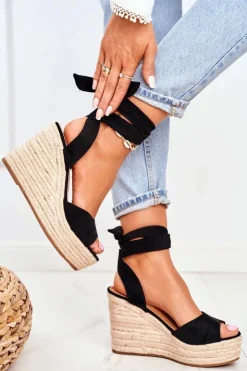 Boto Sandały Na Koturnie*Sandały Damskie Na Koturnie Espadryle Czarny Ollie